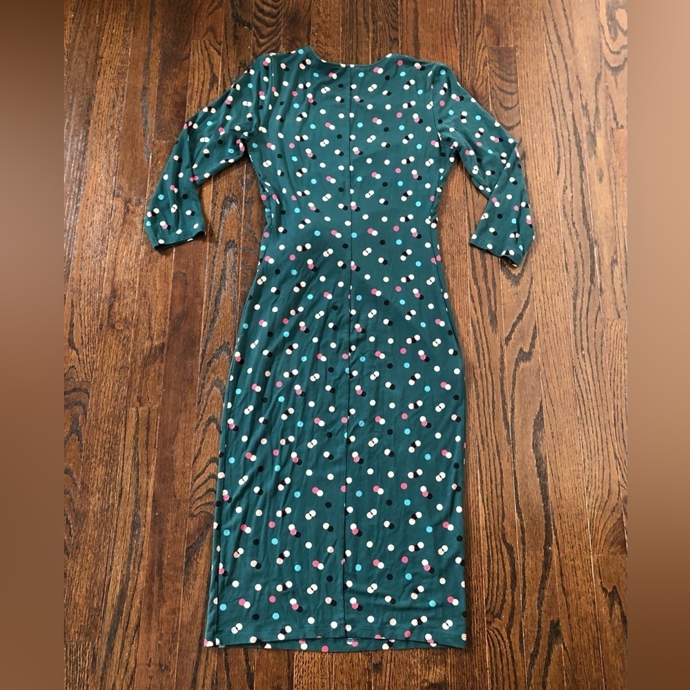 Boden Women’s 4R Green Polka Dot Sheath 3/4 Sleeved Dress w/Tie Knot Waist - EUC - Picture 9 of 10